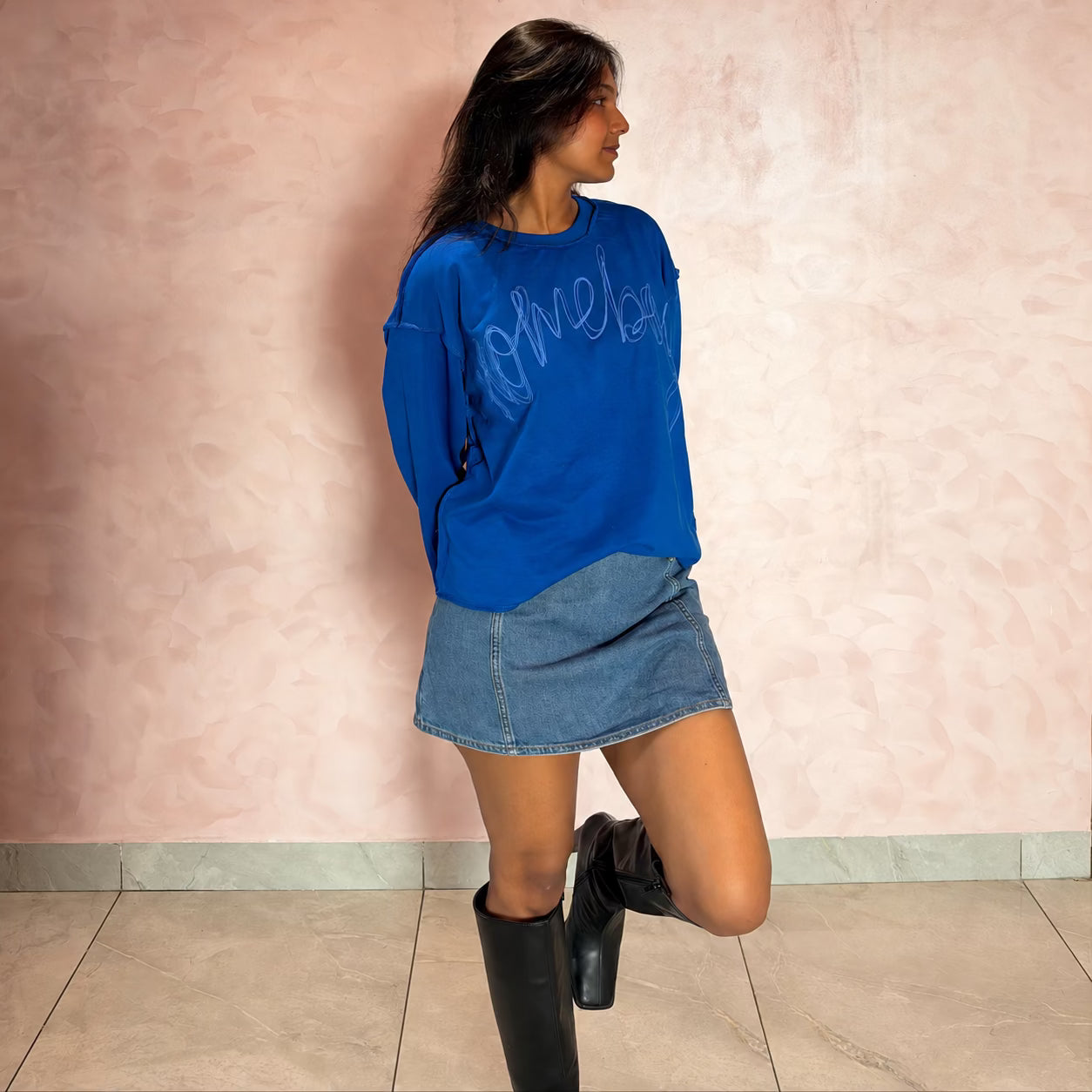 Homeboy Bloomed blue reverse stitched long sleeve T-shirt in 240 GSM cotton
