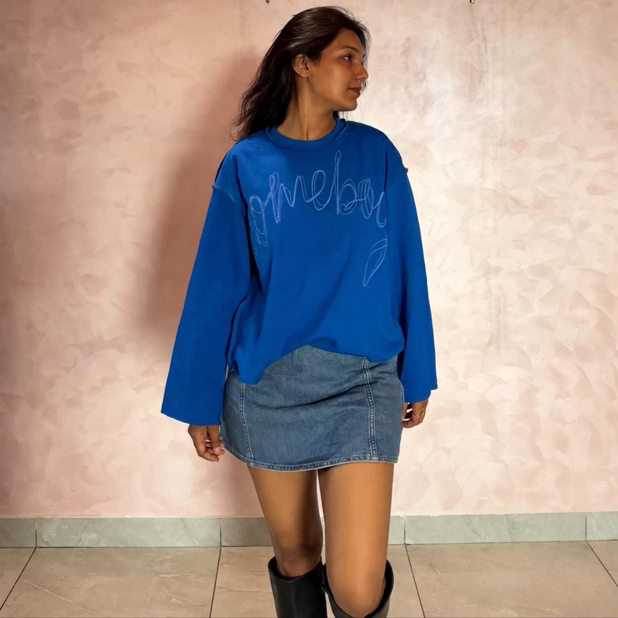 Homeboy Bloomed blue reverse stitched long sleeve T-shirt in 240 GSM cotton