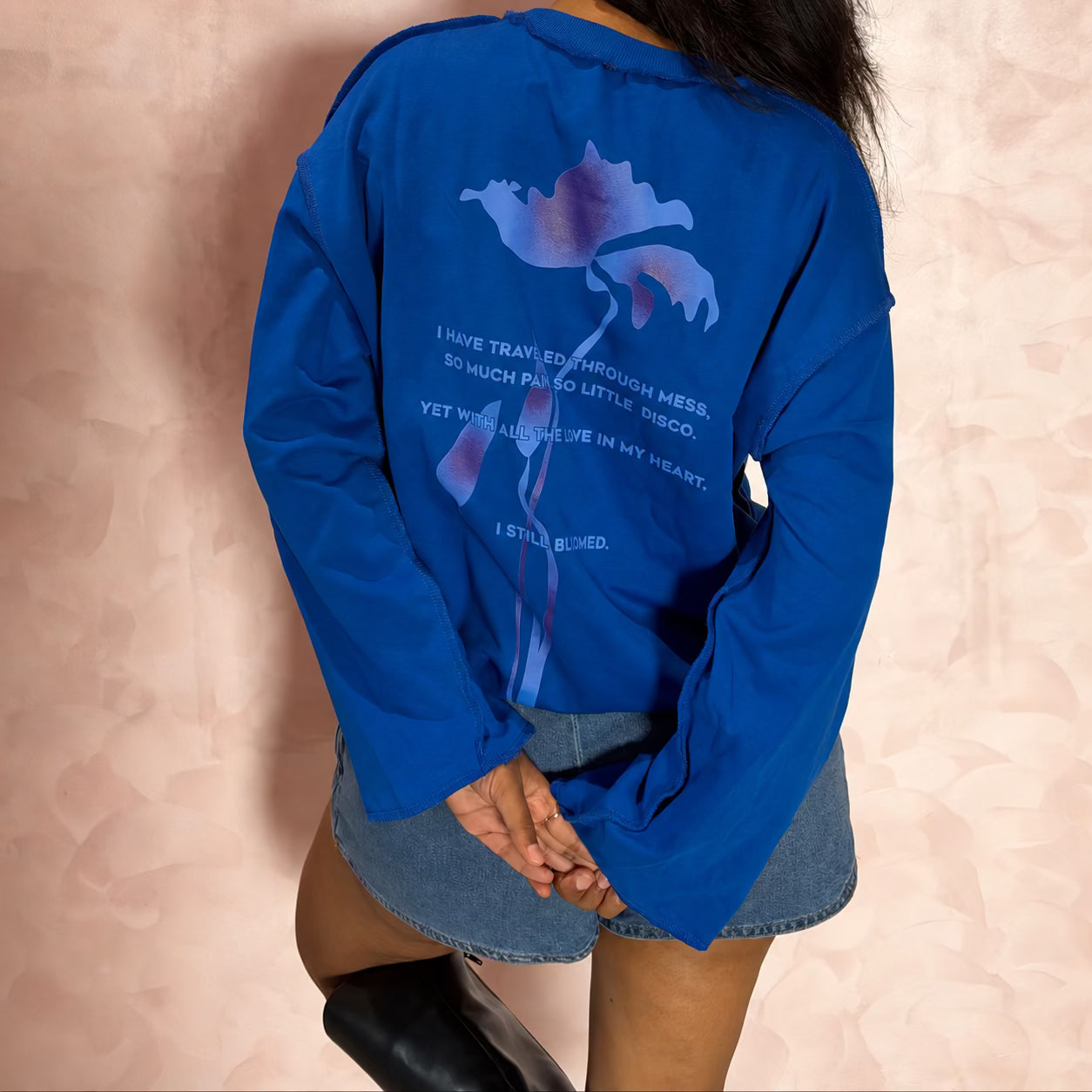 Homeboy Bloomed blue reverse stitched long sleeve T-shirt in 240 GSM cotton