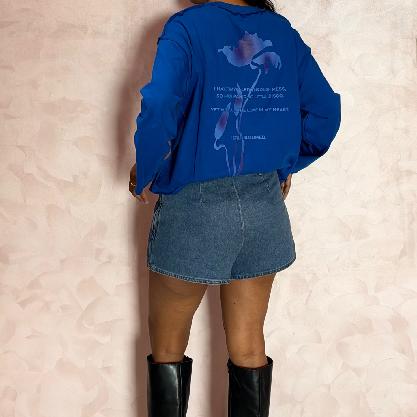 Homeboy Bloomed blue reverse stitched long sleeve T-shirt in 240 GSM cotton