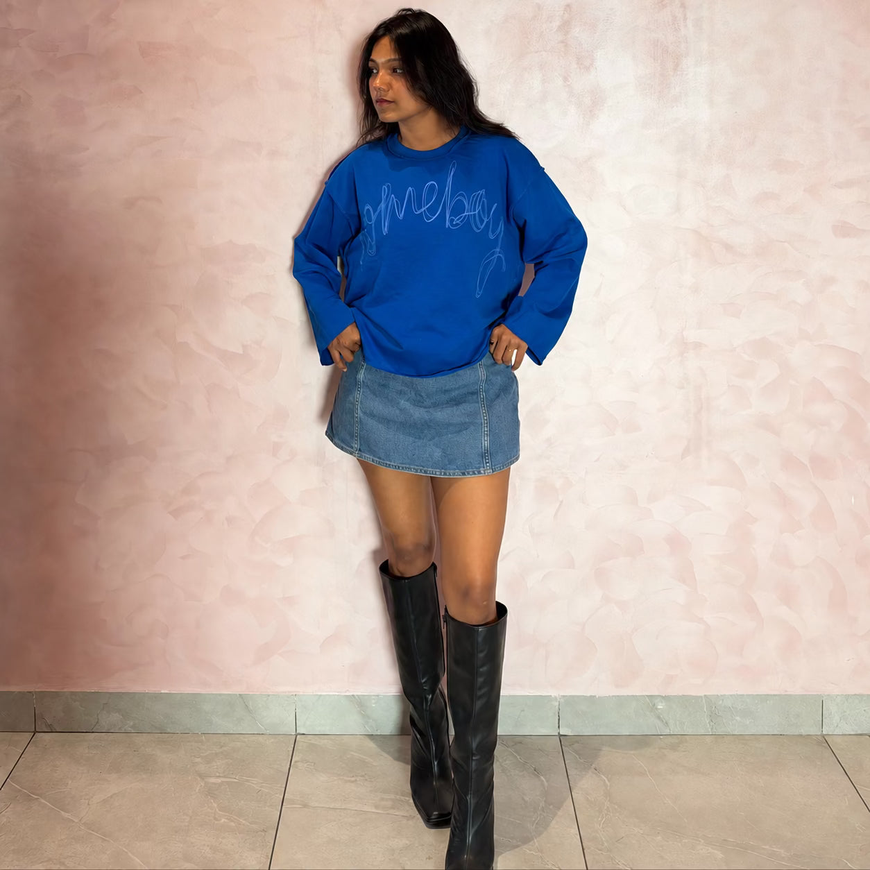 Homeboy Bloomed blue reverse stitched long sleeve T-shirt in 240 GSM cotton